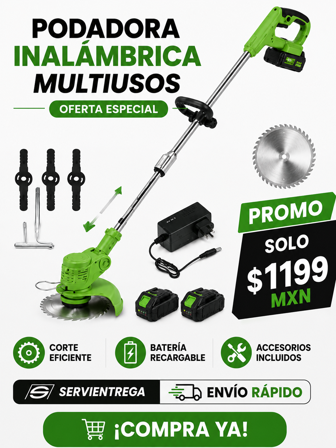 Podadora inalámbrica multiuso desbrozadora